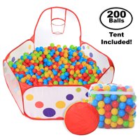 Pop Up Kids Ball Pit, Bundle Combo with 200 Colored Plastic Balls (BPA Free) Playing Tent with Basketball Hoop Ideal for Fun, Education and Therapy for Toddlers, Babies, kids Indoor/Outdoor Play