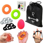 roygra Hand Grip Strengthener (5 Pack) Finger Exercise Exerciser Stretcher Resistance Bands Stress Relief Ball Forearm Squeeze Ring Strength Trainer (C - 5 Pack)
