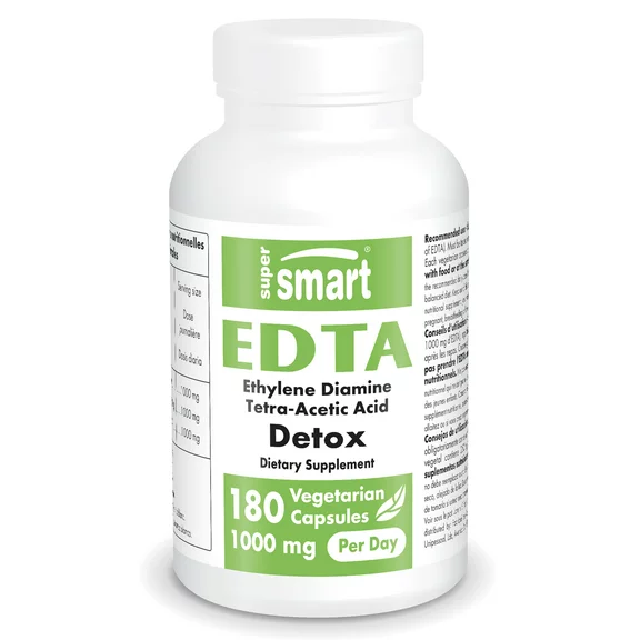 Supersmart - EDTA 1000 mg per Day (Calcium Disodium EDTA Supplement) - Powerful Detox & Antioxidant | Non-GMO & Gluten Free - 180 Vegetarian Capsules