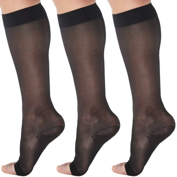 (3 Pairs) Made in USA - Compression Socks for Women 15-20mmHg - Black,Large