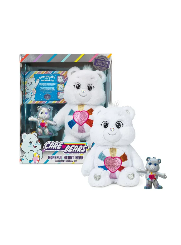 Care Bears 14"  Hopeful Heart Bear and 5" Collectible Hopeful Heart Bear - Special Collector  Limited Edition.