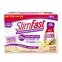 SlimFast Advanced Nutrition Meal Replacement Shakes, Vanilla Cream, 20g Protein, 11 fl. Oz., 8 Ct