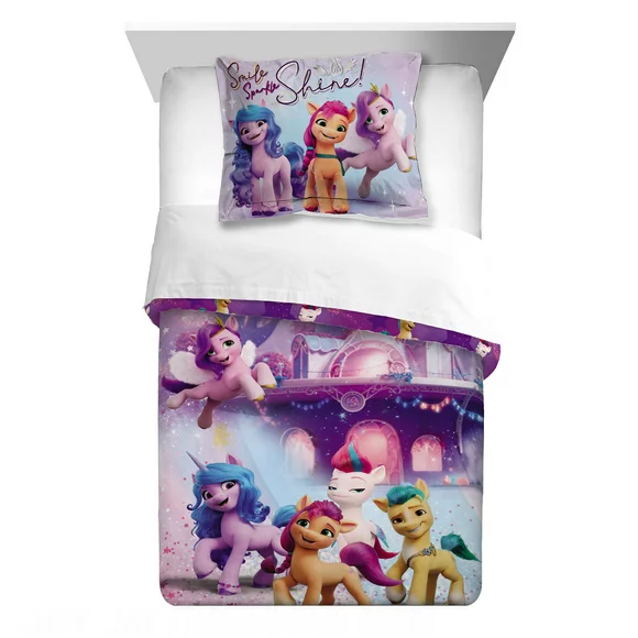 My Little Pony Kids Reversible Comforter, Twin/Full, Pink, Hasbro