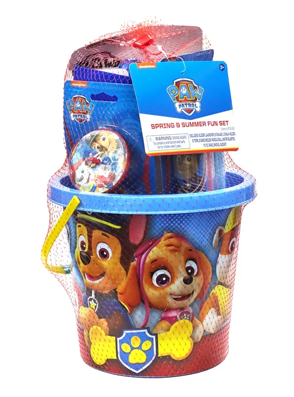 Nickelodeon Paw Patrol Spring & Summer Fun Plastic Bucket Set with Sand, Chalk, Water, and Novelty Toys, for Ages 3+