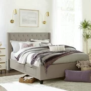 Reed Upholstered Platform King Bed with 4 Side Storage Drawers, Dove Gray