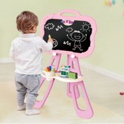 {Baby}Art Easel For Kids, Triangular Support Double Sided Magnetic Drawing Board(Pink)