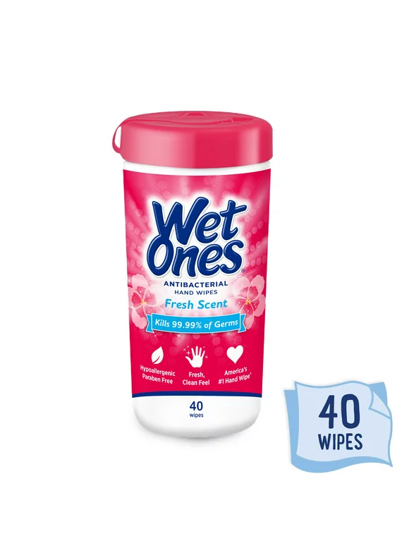 Wet Ones Antibacterial Hand Wipes Canister, Fresh Scent, 40 Ct