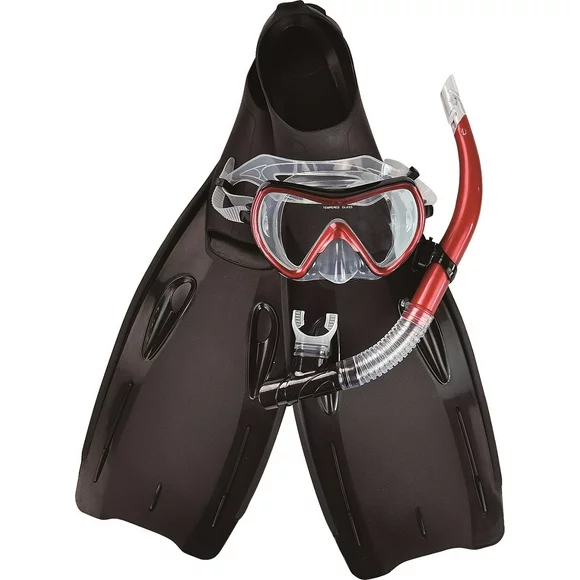 Pool Central 3pc Zray Teen/Young Adult Pro Scuba or Snorkeling Swimming Pool Set - Medium - Black/Red