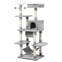 Topeakmart 62.2-in Cat Tree & Condo Scratching Post Tower, Light Gray
