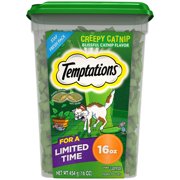 TEMPTATIONS Classic, Crunchy and Soft Cat Treats, Creepy Catnip Treats for Cats, Blissful Catnip Flavor, 16 oz. Tub