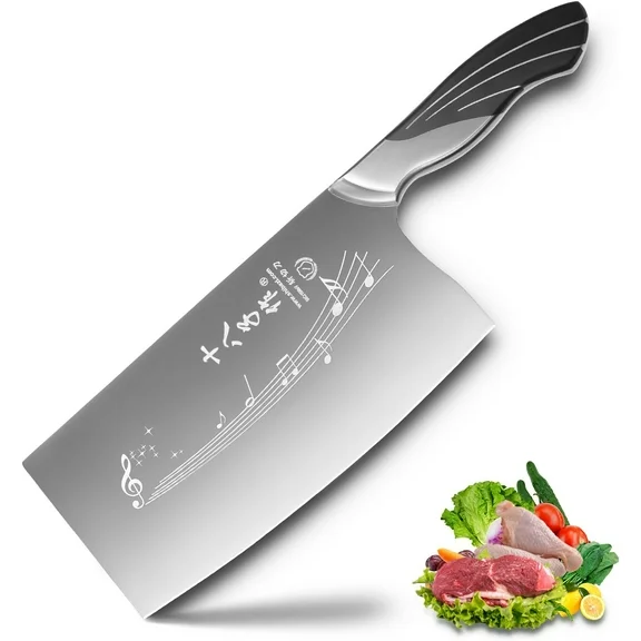 SHI BA ZI ZUO 7 Inch Chinese Kitchen Knife Vegetable Knife Professional Chef Knife with Stainless Steel Full Tang Cast Steel Handle