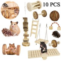 10 Pcs/set Wooden Dumbbells Teeth Care Molar Toy Hamster Toy Set Natural Wooden Exercise Bell Roller Toy