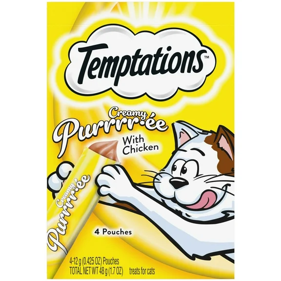 Temptations Creamy Puree With Chicken Squeezable Lickable Wet Treats For Cats, 0.42 Oz (4 Pack)