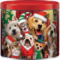 Silly Christmas Pets Assorted Holiday Popcorn Tin - 22 Oz. (Caramel, Cheddar Cheese & Butter Flavored)