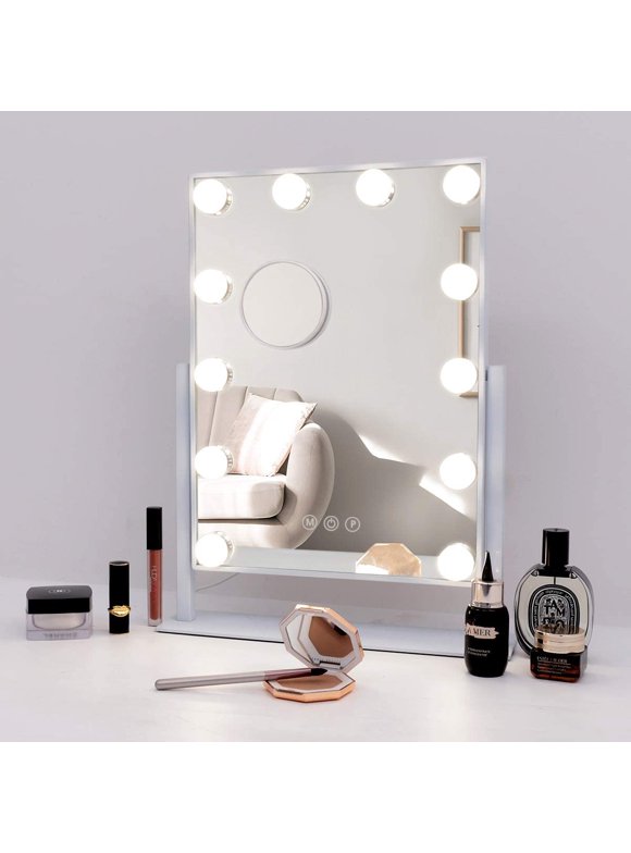 Fenair Hollywood Vanity Makeup Mirror with Lights Tabletop Metal White 14.5" x 18.5"