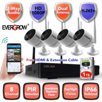 2021 H265+ 8CH 1080P Long Range WIFI CCTV System HDMI NVR 4PCS 2.0 MP IR Outdoor P2P Home Wireless IP Camera Security System Surveillance Kit with 1TB Hard Drive Disk (CAM-WIFI-4CH-2MP-10)