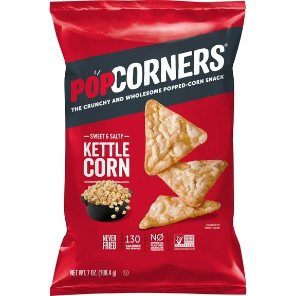 Popcorners Gluten-Free Popped Corn Chips Sweet & Salty Kettle Corn Flavor Snack Chips, 7 oz Bag