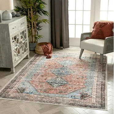 Well Woven Menda Light Blue Machine Washable Vintage Style Updated Classic Distsressed Persian Area Rug (3'11" x 5'3")