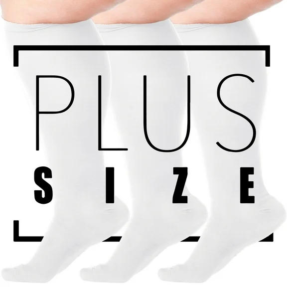 (3 Pairs) Made in USA - Wide Calf Compression Socks 10-20mmHg - White, 3XL