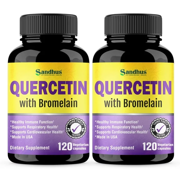 Sandhu's Quercetin 800mg with Bromelain, for Immune and Respiratory Health Support, 120 Capsules-2 Pack