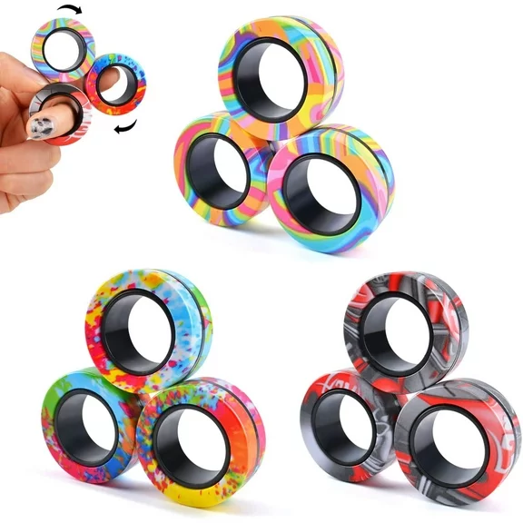 9Pcs Magnetic Rings Fidget Toy Set, Idea ADHD Fidget Toys for Adult, Fidget Magnets Spinner Rings for Anxiety Relief, Great Easter Gift for Adults Teens Kids