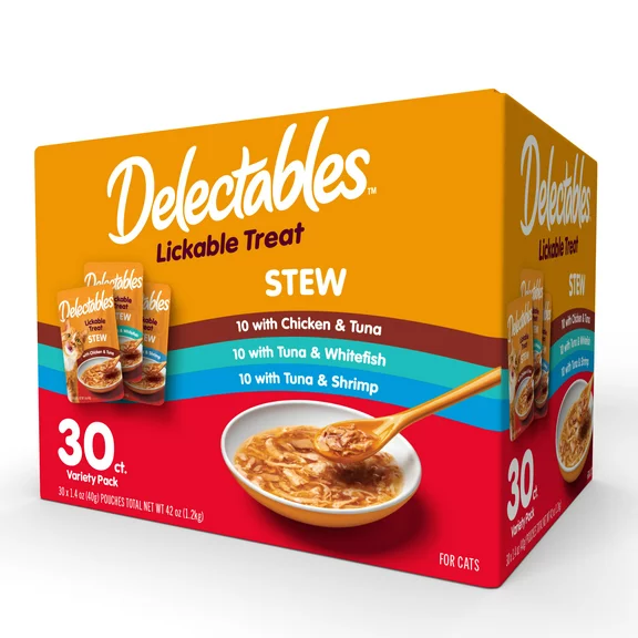 Hartz Delectables Stew Lickable Wet Cat Treats Variety Pack, 30 Count