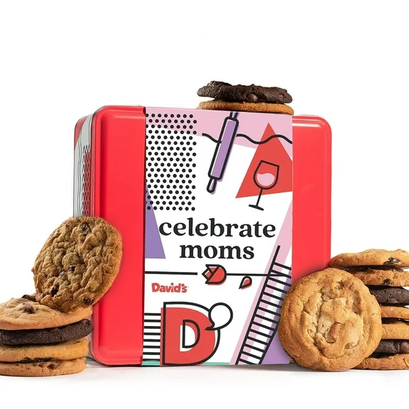 David's Cookies Fresh Baked Assorted Cookies In Celebrate Moms Themed Tin - Deliciously Handmade Soft Variety of Cookies - Ideal Food Gift for Moms & Grandmothers this Mother's Day 1Lb