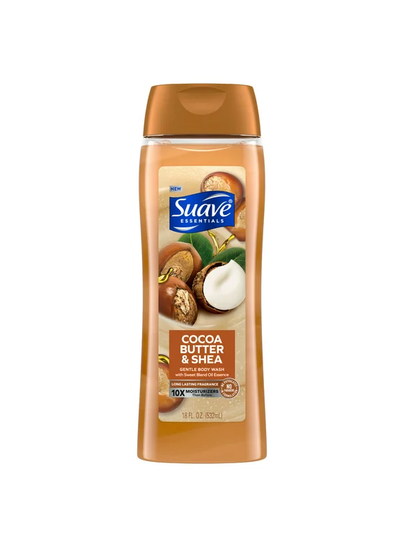 Suave Essentials Gentle Body Wash, Cocoa Butter & Shea, 18 oz