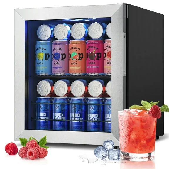 Yeego Beverage Refrigerator Cooler, Freestanding Mini Beverage Fridge with Glass Door for Soda Beer or Drinks,62-65 Can,1.62 Cu.ft.