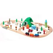 Maxim 50pc Mountain Train Set Set for Toddler with Double-Side Train Tracks Fits Brio, Thomas, Melissa and Doug, Kids Wood Toy Train for 3,4,5 Year Old Boys and Girls