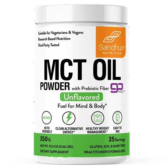 Sandhu's MCT Oil Powder with Prebiotic Fiber, C8 & C10 Fatty Acids, No-Fillers, 35 Servings