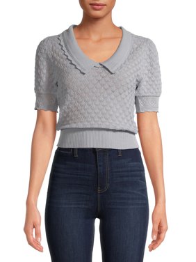 Attitude Unknown Women's Short Sleeve Textured Top with Collar