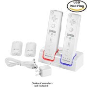 Wii remote battery charger(Free USB Wall Charger+lengthened cord) Dual Charging Station Dock with Two Rechargeable capacity Increased Batteries for Wii /Wii U Game Remote Controller (White)