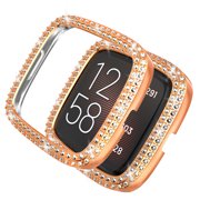Protective Case, EEEKit Bling Crystal Rhinestone Bumper PC Protective Face Cover Women Girl Shiny Diamond Plated Cases Compatible with Fitbit Versa 2 Smartwatch