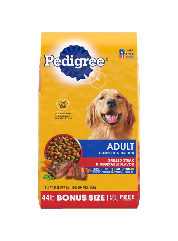 PEDIGREE Complete Nutrition Adult Dry Dog Food Grilled Steak & Vegetable Flavor Dog Kibble, 44 lb. Bonus Bag