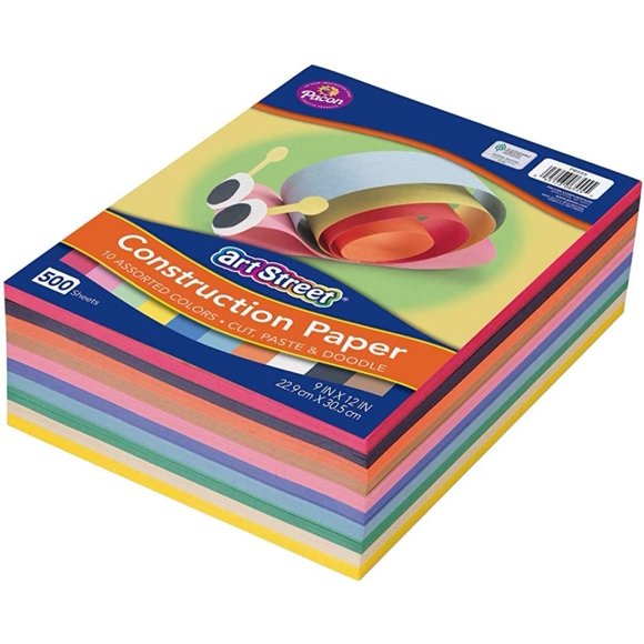 Pacon Art Street Lightweight Construction Paper, 10 Assorted Colors, 9" x 12", 500 Sheets