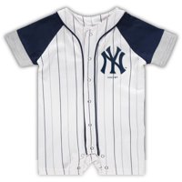 New York Yankees Newborn & Infant Little Slugger Striped Romper - White/Navy