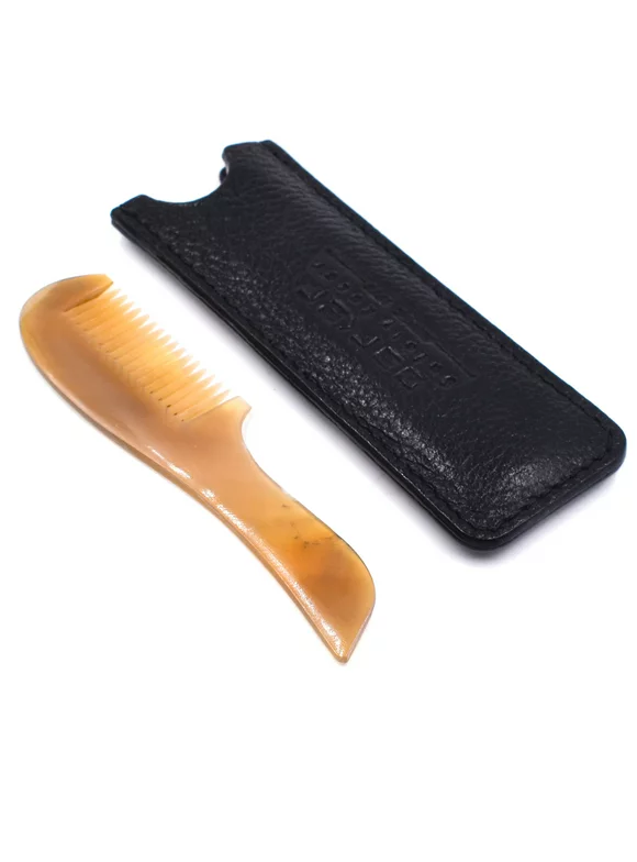 Genuine Horn Mustache & Beard Comb with Leather Case from Parker Safety Razor