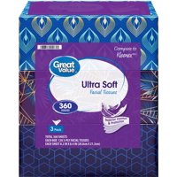 Great Value Ultra Soft Facial Tissues, 3 Flat Boxes (360 Total Tissues)