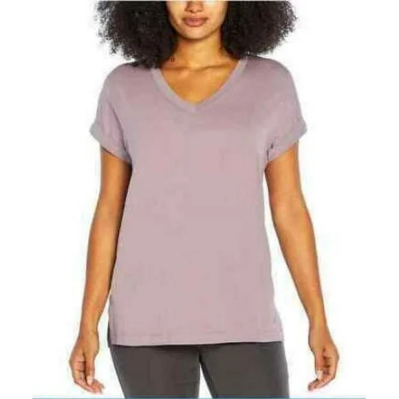 Banana Republic Women's Small Roll Sleeve V-neck T-shirt, Pink (Mauve Shadows)