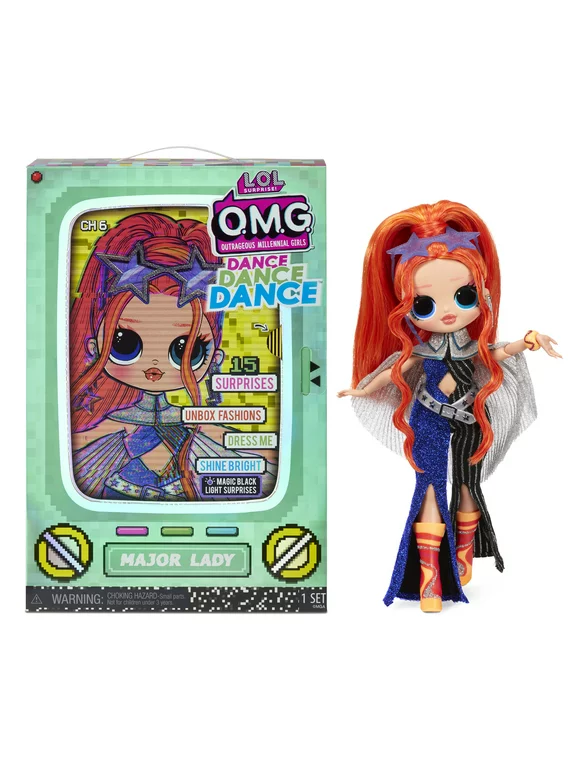 LOL Surprise OMG Dance Dance Dance Major Lady Fashion Doll With 15 Surprises Including Magic Blacklight, Shoes, Hair Brush, Doll Stand and TV Package - For Girls Ages 4+
