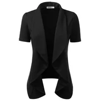 Doublju Womens Lightweight Thin Short Sleeve Open Front Blazer With Plus Size BLACK S