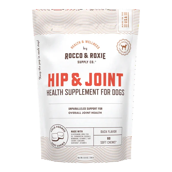 Rocco & Roxie Hip & Joint Health Supplement Soft Chews for Dogs, Duck Flavor, 60 Count