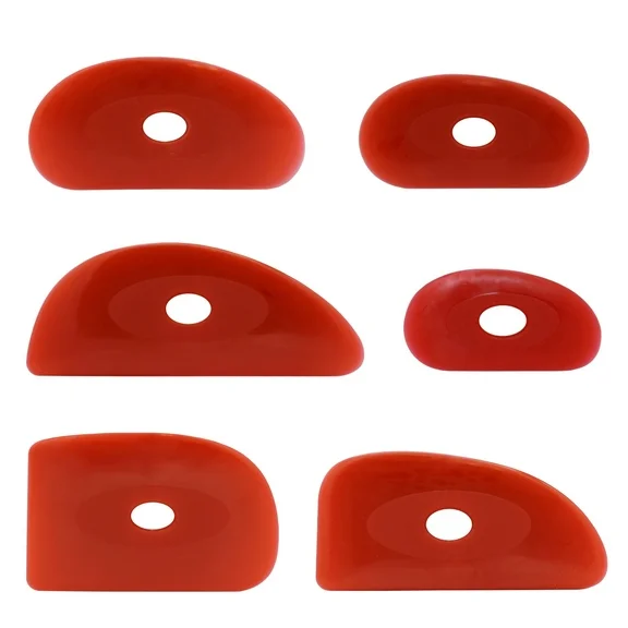 Pack of 6 Red Soft Silicone Pottery Ribs (Shapes 0-5) - Ultimate Ceramic Sculpting Tools Set, Smooths & Removes Finger Marks