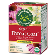 Traditional Medicinals, Organic Throat Coat Lemon Echinacea, Tea Bags, 16 Count