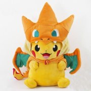 New Pokemon Pikachu With Charizard hat Plush Soft Toy Stuffed Animal Doll 9in Open Mouth