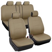 BDK Beige Car Seat Covers Full Set - Sleek and Stylish - Split Option Bench 5 Headrests Front and Rear Bench 9 Pcs