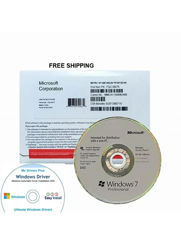 2 IN 1 (2PK)..WINDOWS 7 PRO 64 BIT DVD & PRODUCT KEY WITH CD FOR WINDOWS DRIVER(2PK)