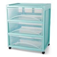 Mainstays Rolling Three-Drawer Storage Organizer Cart, Mint/Clear