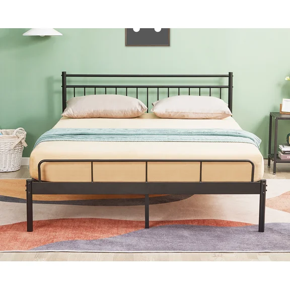 Garden Elements Luna Metal Modern Bed Storage Frame For Kids, Teens, Bedroom, Black, Queen